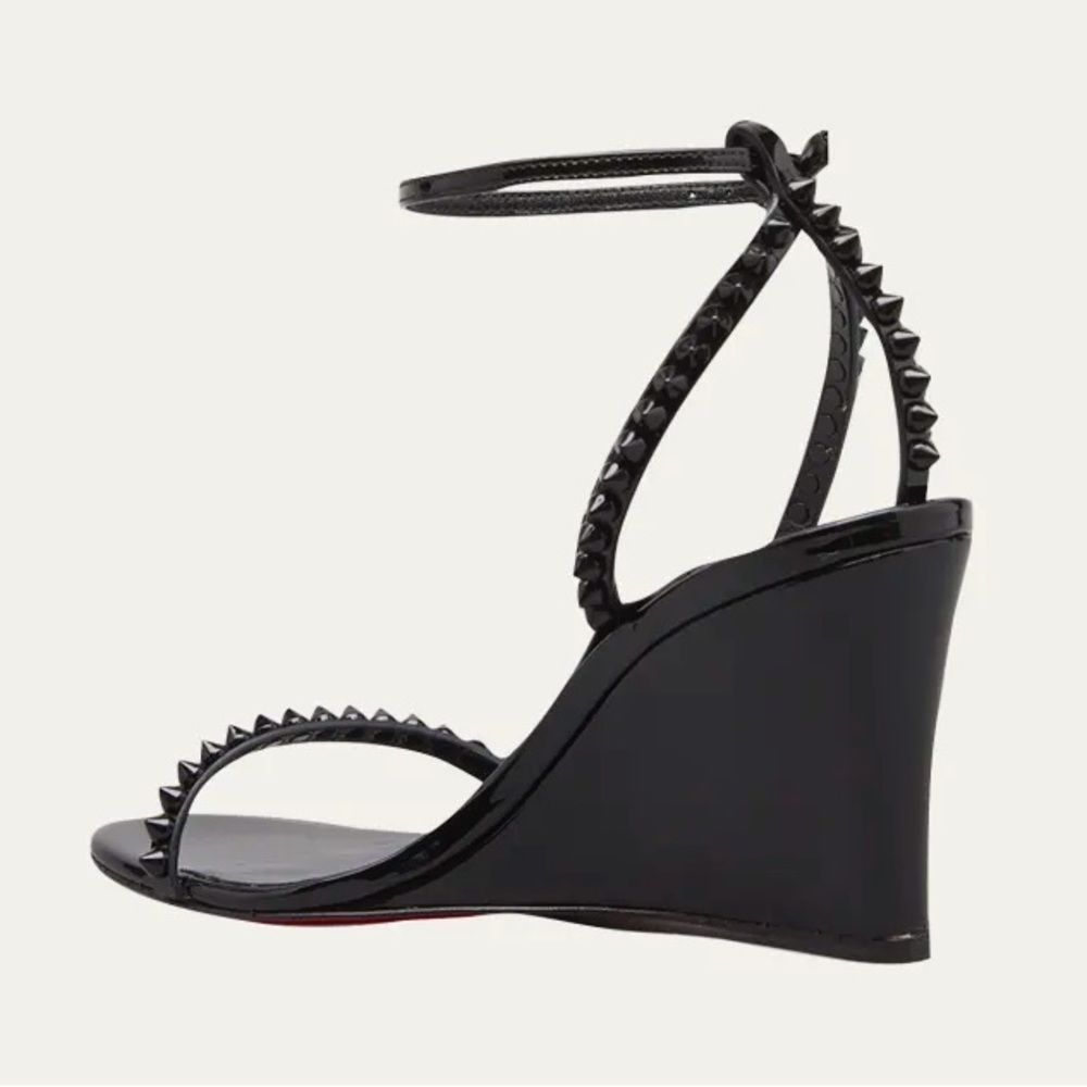 CHRISTIAN LOUBOUTIN So Me Red Sole Spike Wedge Sandals in Black - Picture 5 of 12